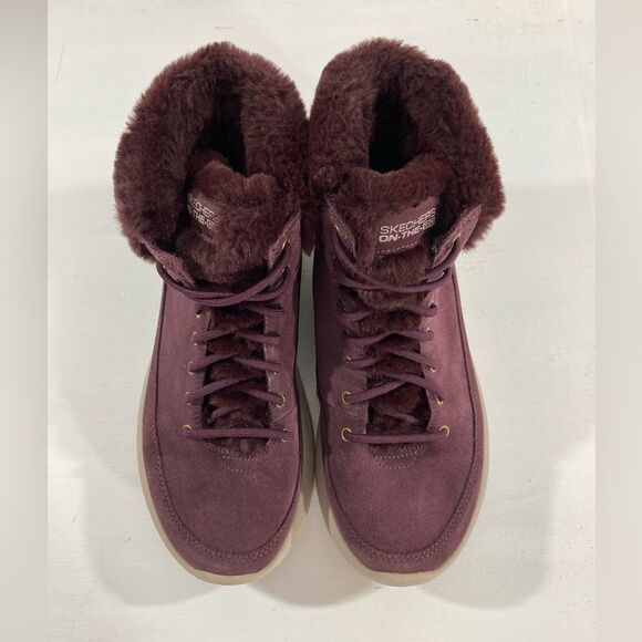 Skechers On The Go Women's 8.5 Burgundy Water Resistant Suede Ankle Boots Winter - Picture 4 of 11